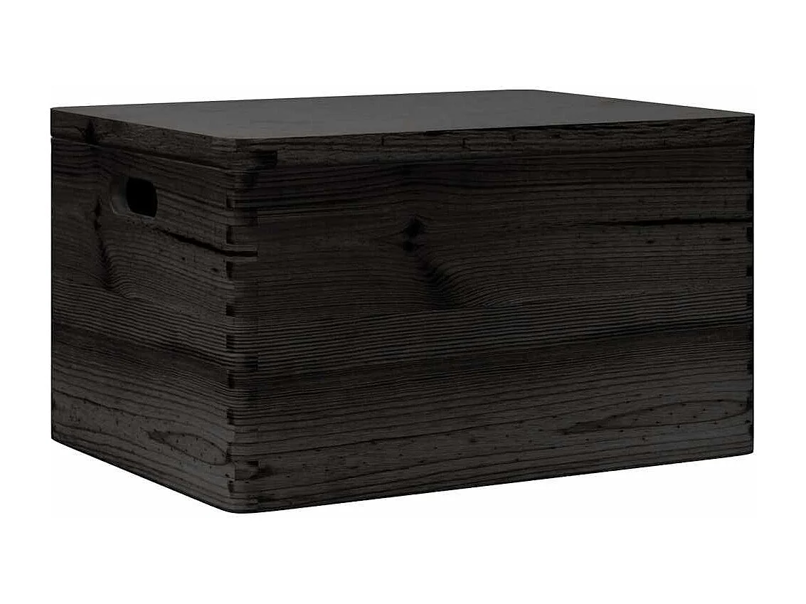 Boîte en bois avec couvercle et poignées noir bois pin massif