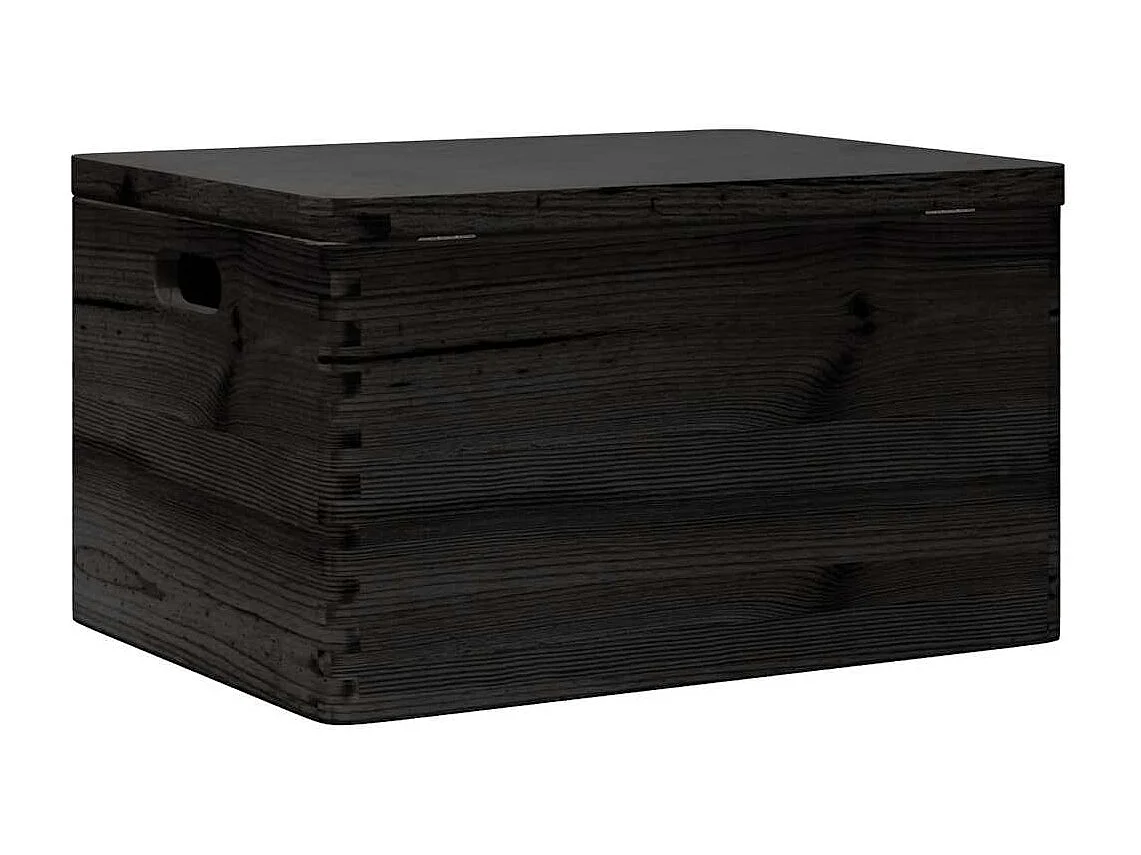 Boîte en bois avec couvercle et poignées noir bois pin massif