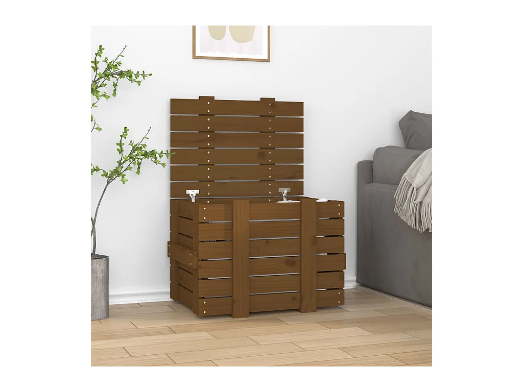 Boîte de rangement Marron miel 58x40,5x42 cm Bois massif pin