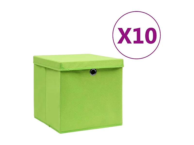 Scatole portaoggetti con coperchio 10 pezzi 28x28x28 cm Verde