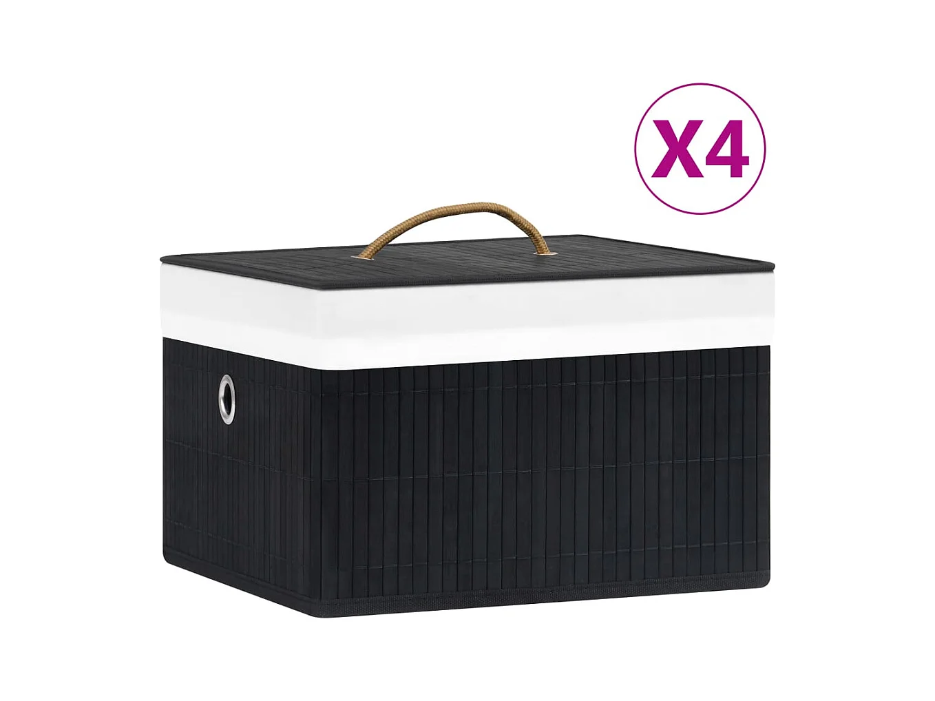 Boîtes de rangement en bambou 4 pcs Noir
