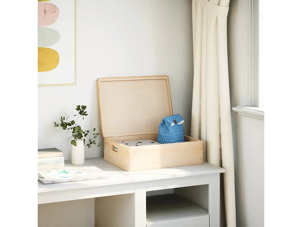 Boîte en bois avec couvercle et poignées bois de pin massif