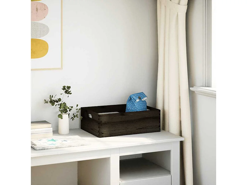 Boîte en bois avec poignées noir 40x30x13 cm bois de pin massif