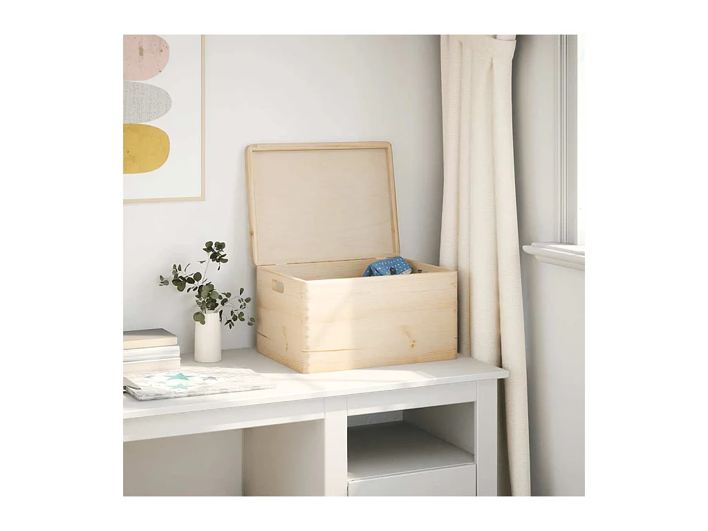 Boîte en bois avec couvercle et poignées bois de pin massif