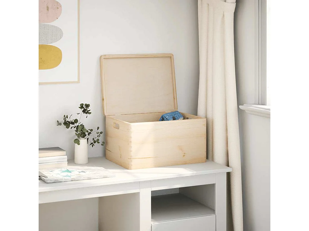 Boîte en bois avec couvercle et poignées bois de pin massif