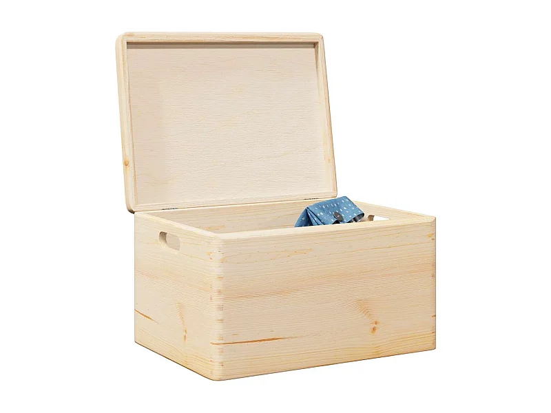 Houten kist met deksel en handgrepen van massief grenenhout