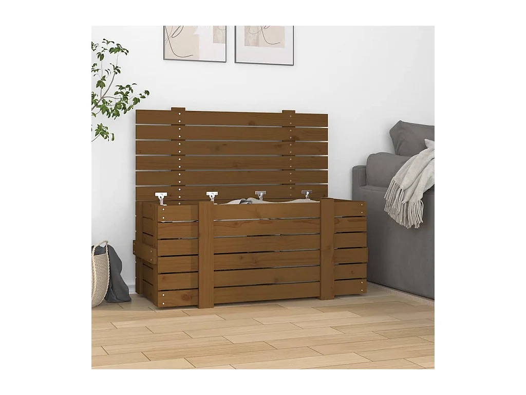 Boîte de rangement Marron miel 91x40,5x42 cm Bois massif pin
