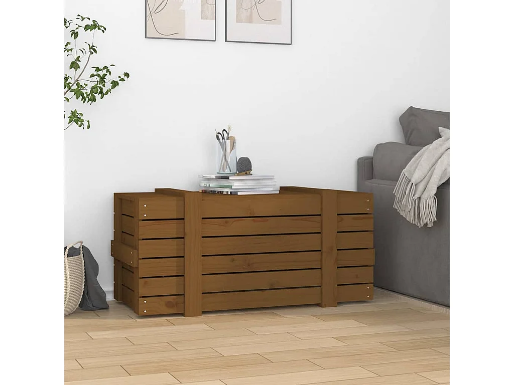 Boîte de rangement Marron miel 91x40,5x42 cm Bois massif pin