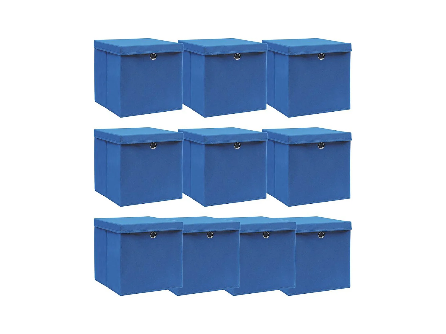 Boîtes de rangement avec couvercle 10 pcs Bleu 32x32x32cm Tissu