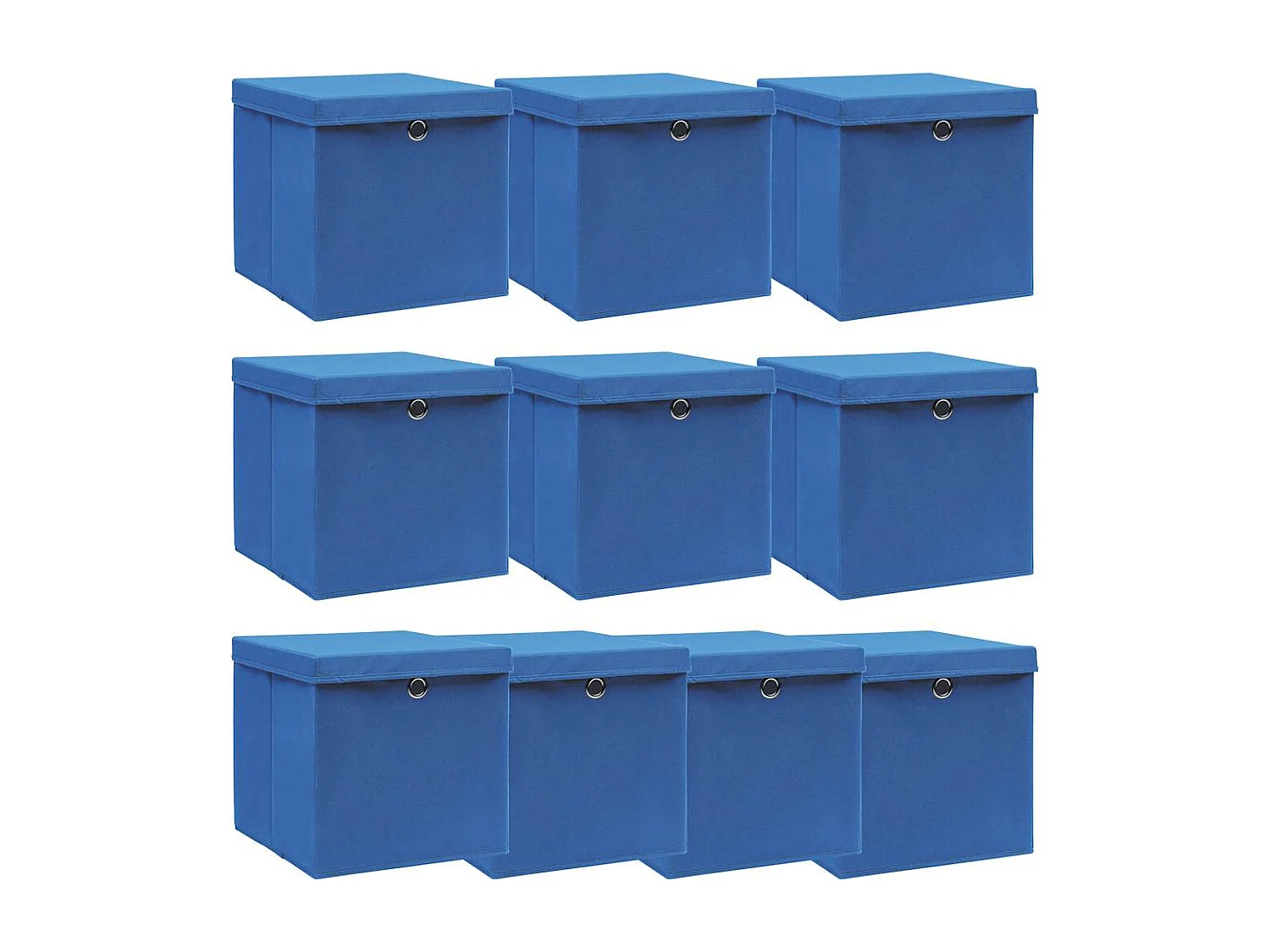Boîtes de rangement avec couvercle 10 pcs Bleu 32x32x32cm Tissu