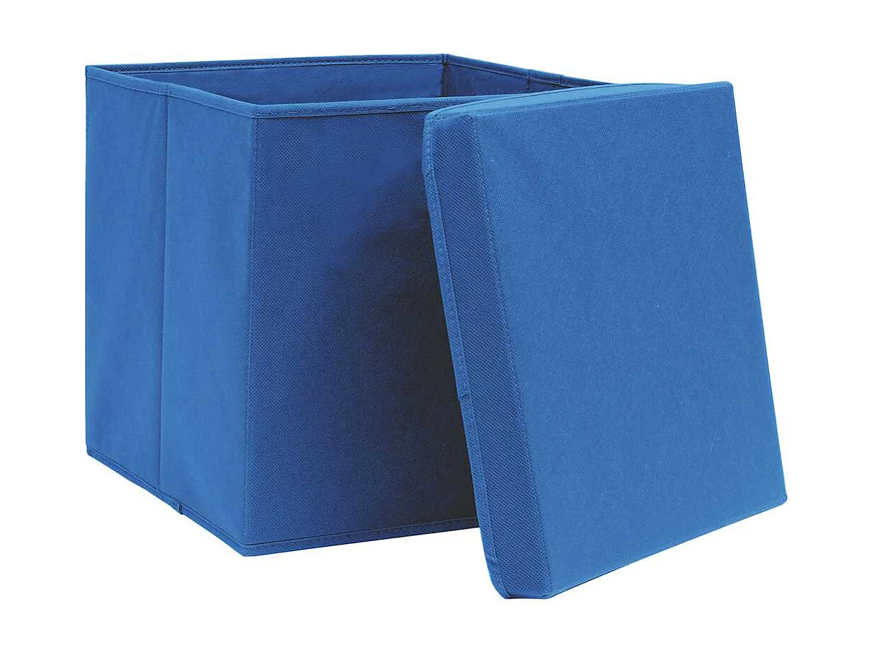 Boîtes de rangement avec couvercle 10 pcs Bleu 32x32x32cm Tissu
