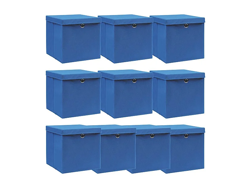 Boîtes de rangement avec couvercle 10 pcs Bleu 32x32x32cm Tissu