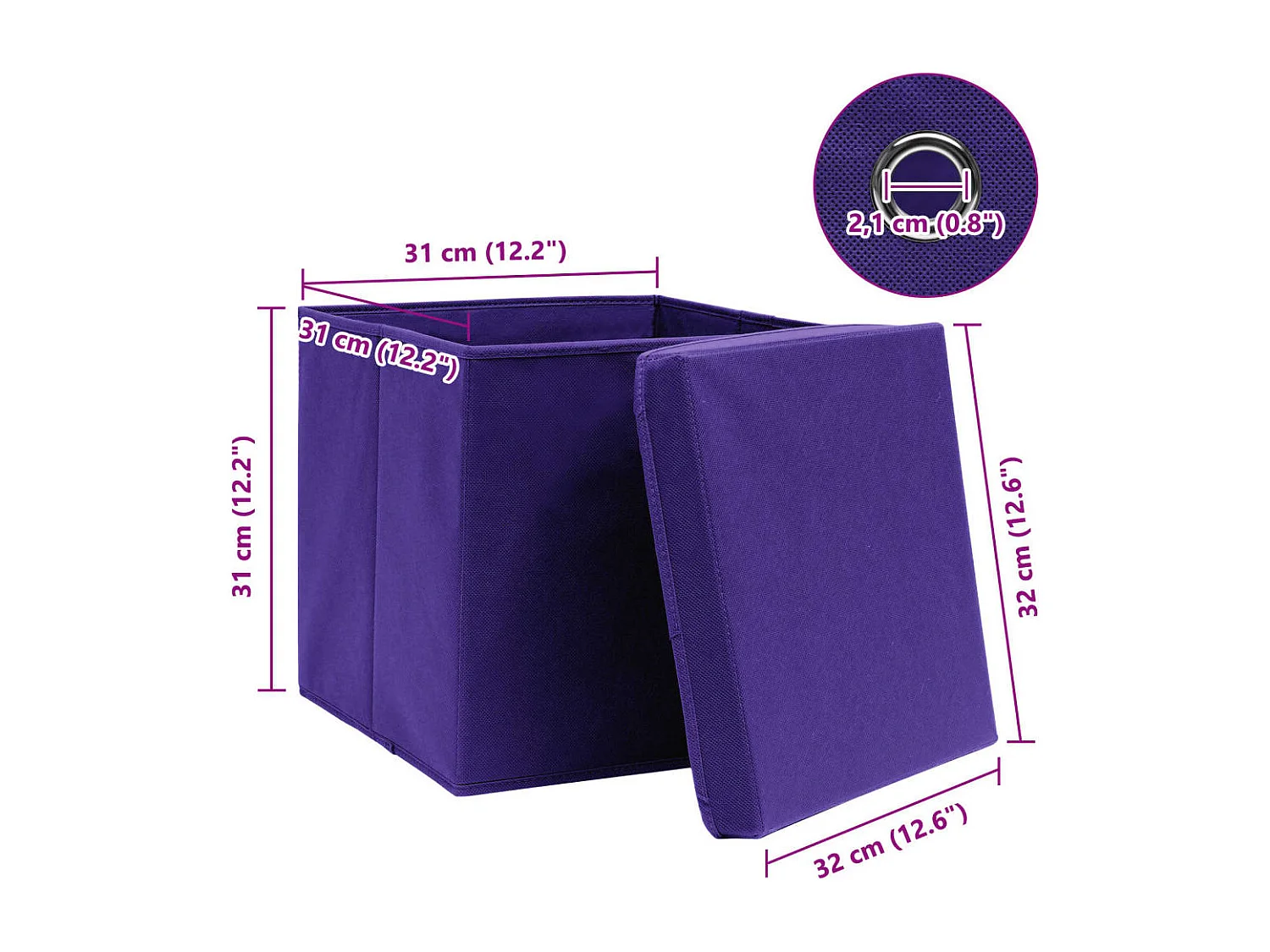 Boîtes de rangement et couvercles 4 pcs Violet 32x32x32cm Tissu