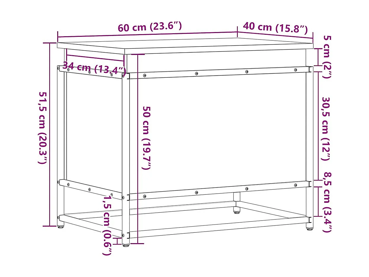 Boîte de rangement avec couvercle chêne fumé bois d'ingénierie