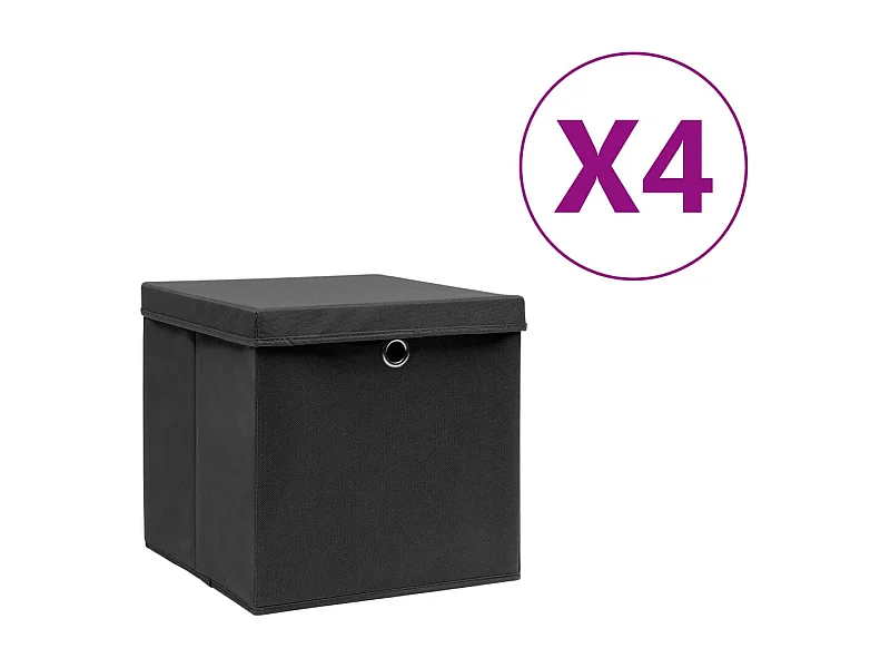 Opbergdozen met deksel 4 stuks 28x28x28 cm Zwart