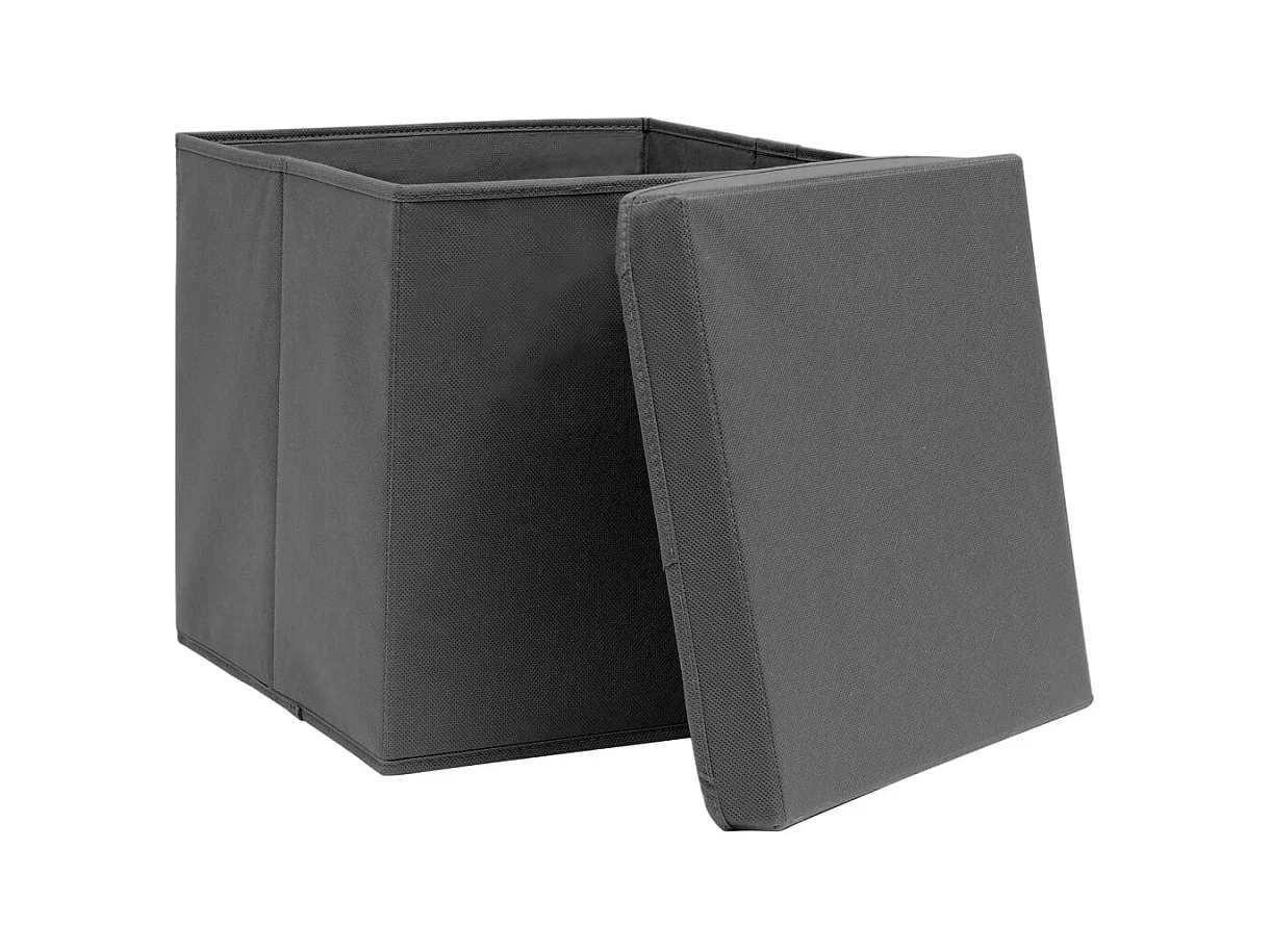 Boîtes de rangement avec couvercles 10 pcs 28x28x28 cm Gris