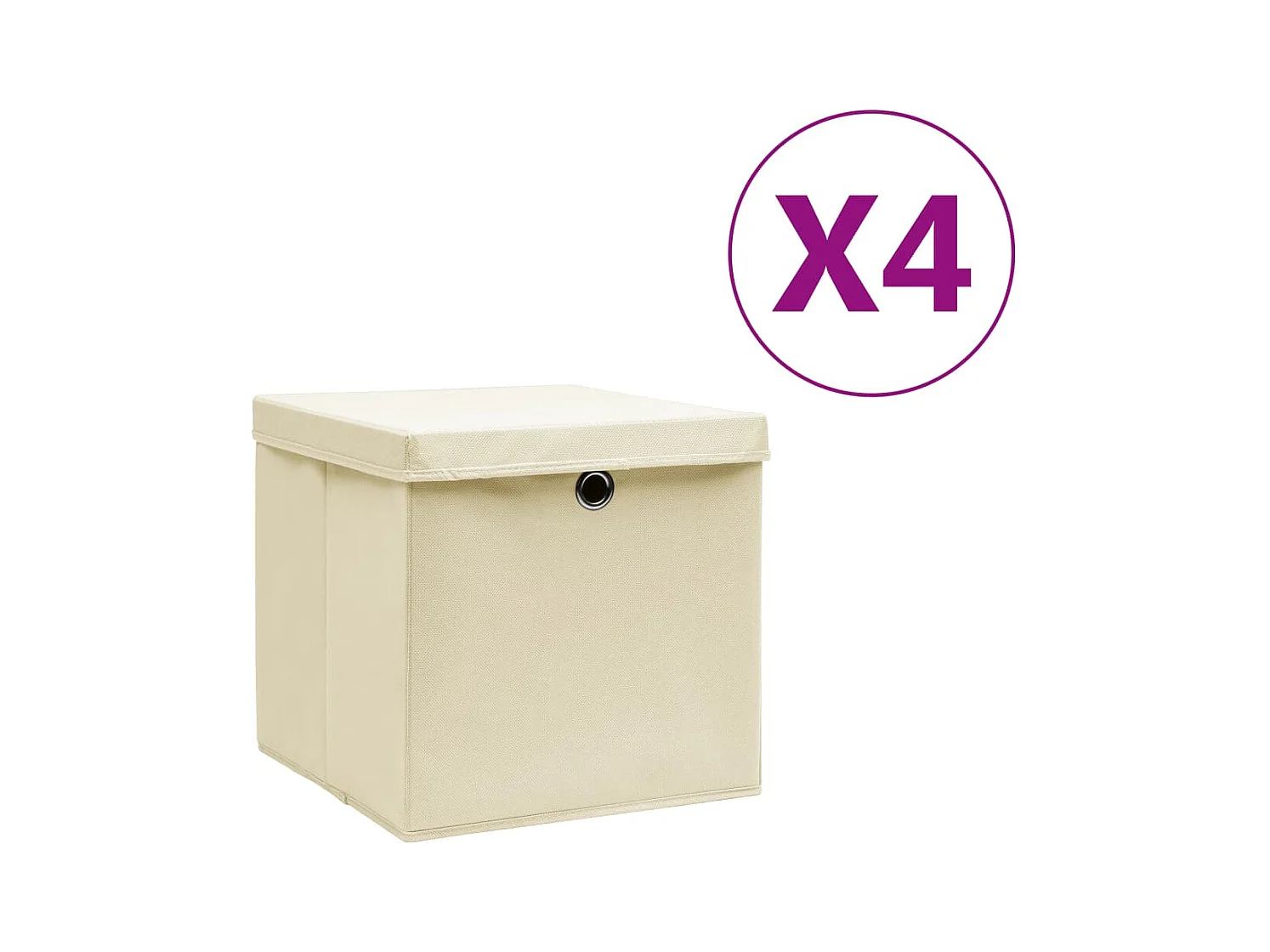 Cajas de almacenaje con tapa 4 uds 28x28x28 cm Crema