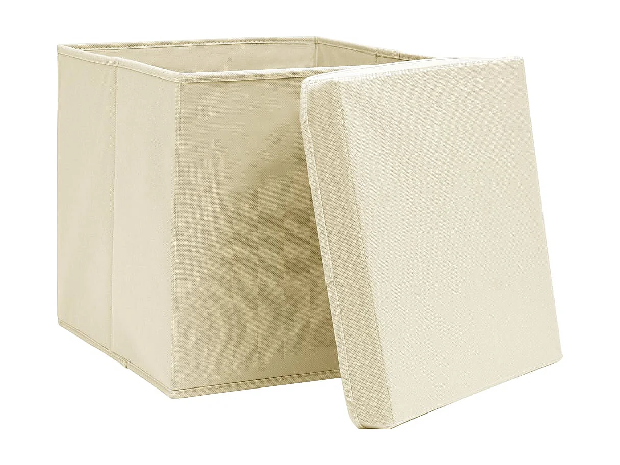 Cajas de almacenaje con tapa 4 uds 28x28x28 cm Crema