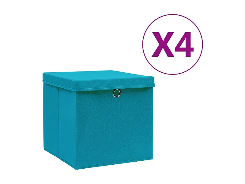 Cajas de almacenaje con tapa 4 uds 28x28x28cm Azul celeste