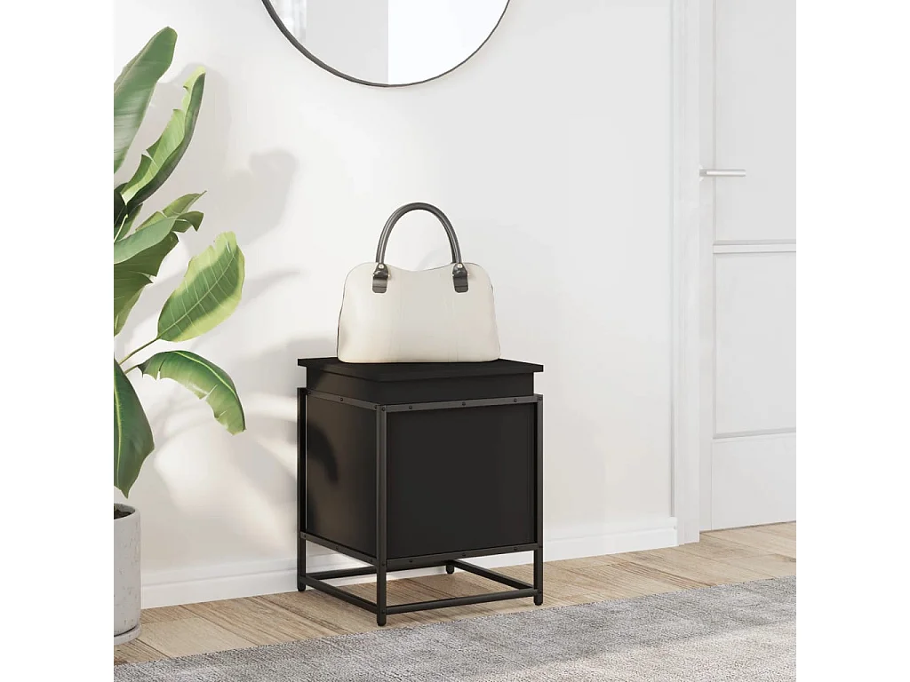 Boîte de rangement avec couvercle noir bois d'ingénierie