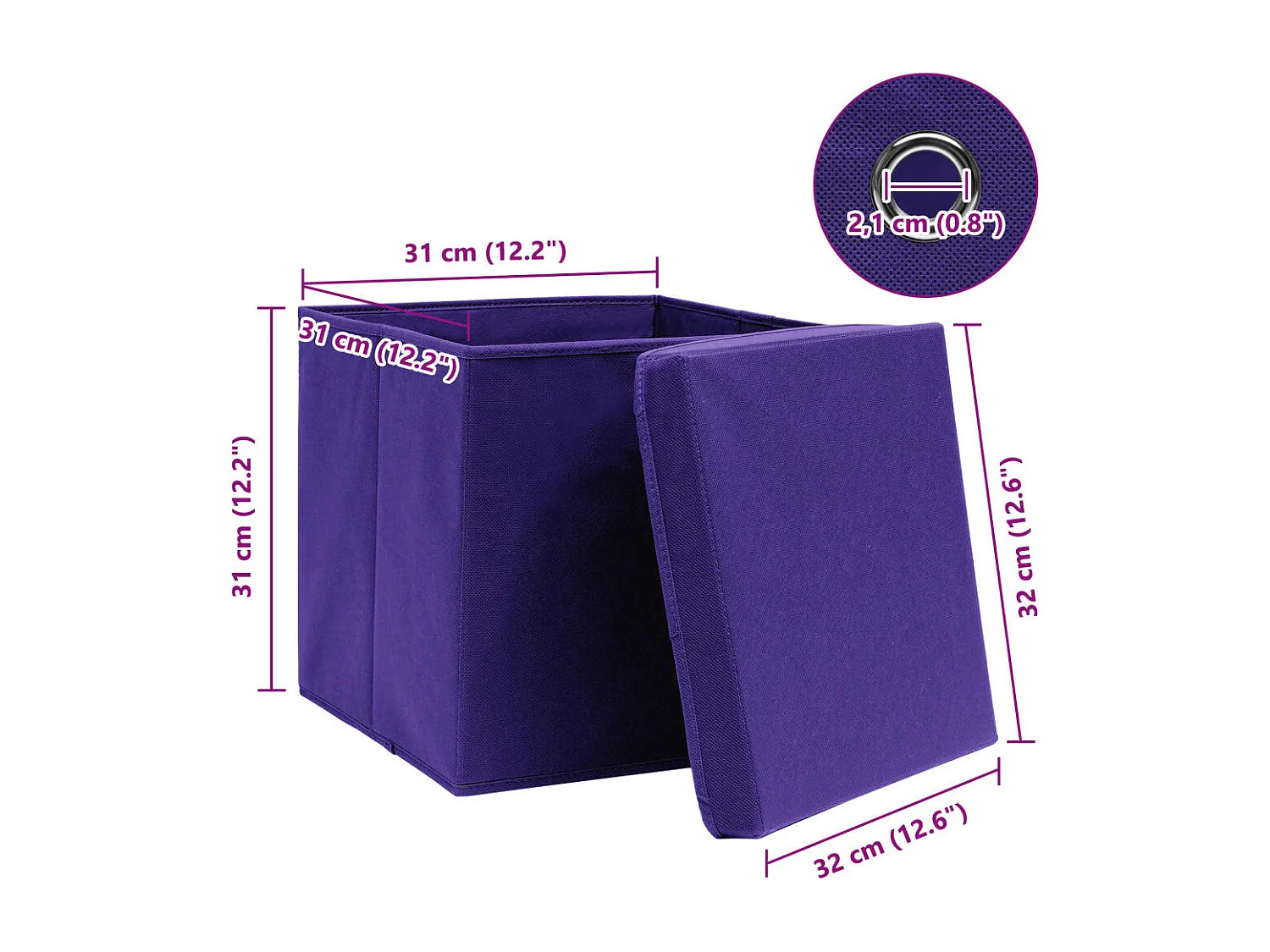 Boîtes de rangement et couvercles 10pcs Violet 32x32x32cm Tissu