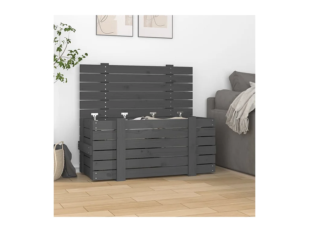 Boîte de rangement Gris 91x40,5x42 cm Bois massif de pin