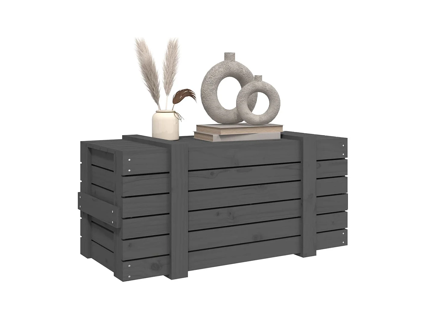 Boîte de rangement Gris 91x40,5x42 cm Bois massif de pin