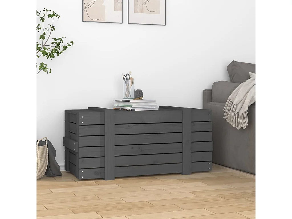 Boîte de rangement Gris 91x40,5x42 cm Bois massif de pin