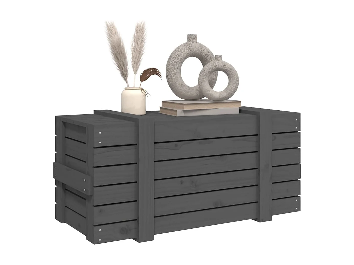 Boîte de rangement Gris 91x40,5x42 cm Bois massif de pin