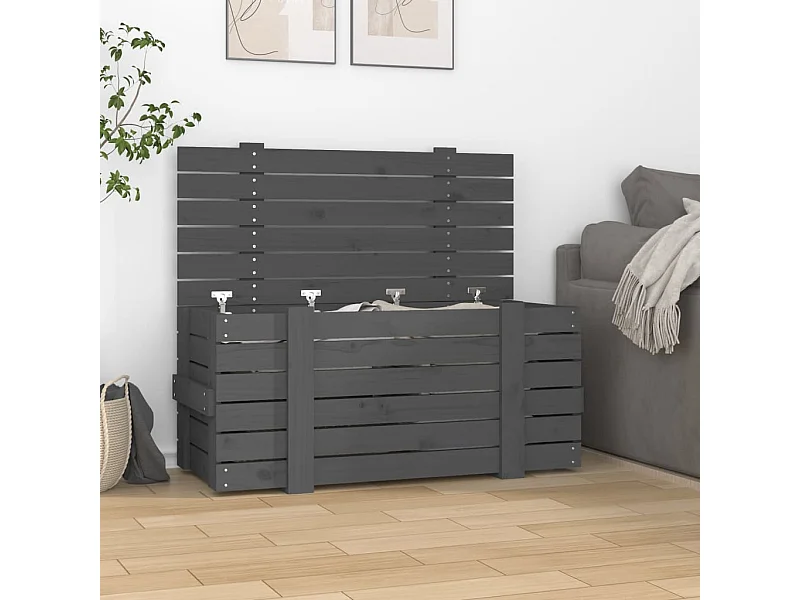 Boîte de rangement Gris 91x40,5x42 cm Bois massif de pin