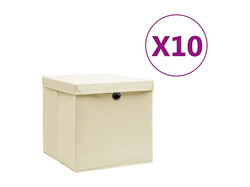 Boîtes de rangement avec couvercles 10 pcs 28x28x28 cm Crème
