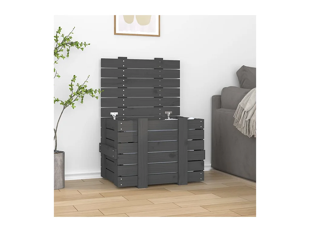 Boîte de rangement Gris 58x40,5x42 cm Bois massif de pin