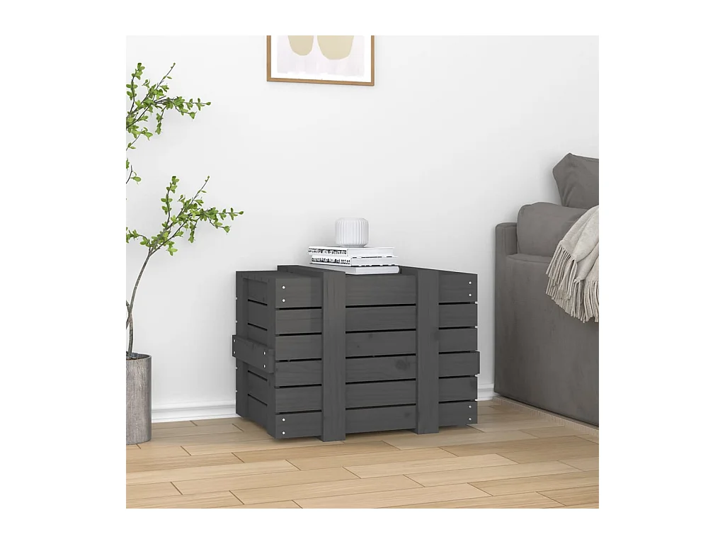 Boîte de rangement Gris 58x40,5x42 cm Bois massif de pin