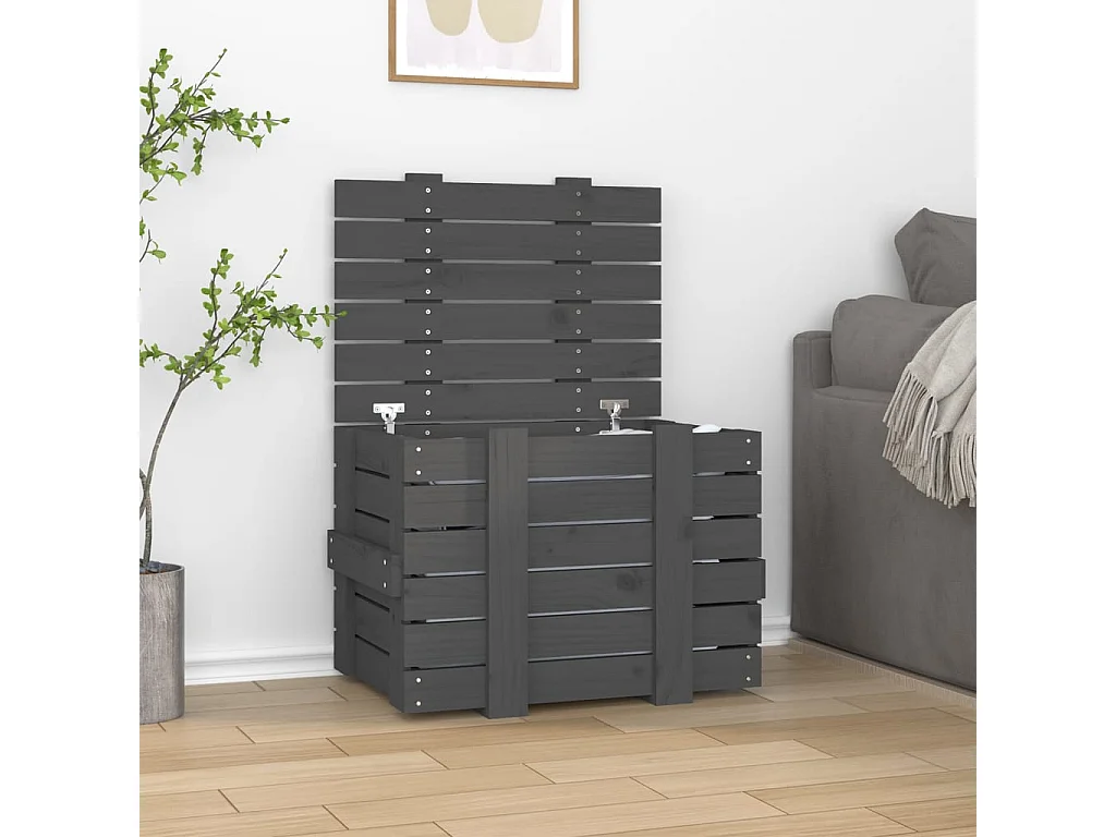 Boîte de rangement Gris 58x40,5x42 cm Bois massif de pin