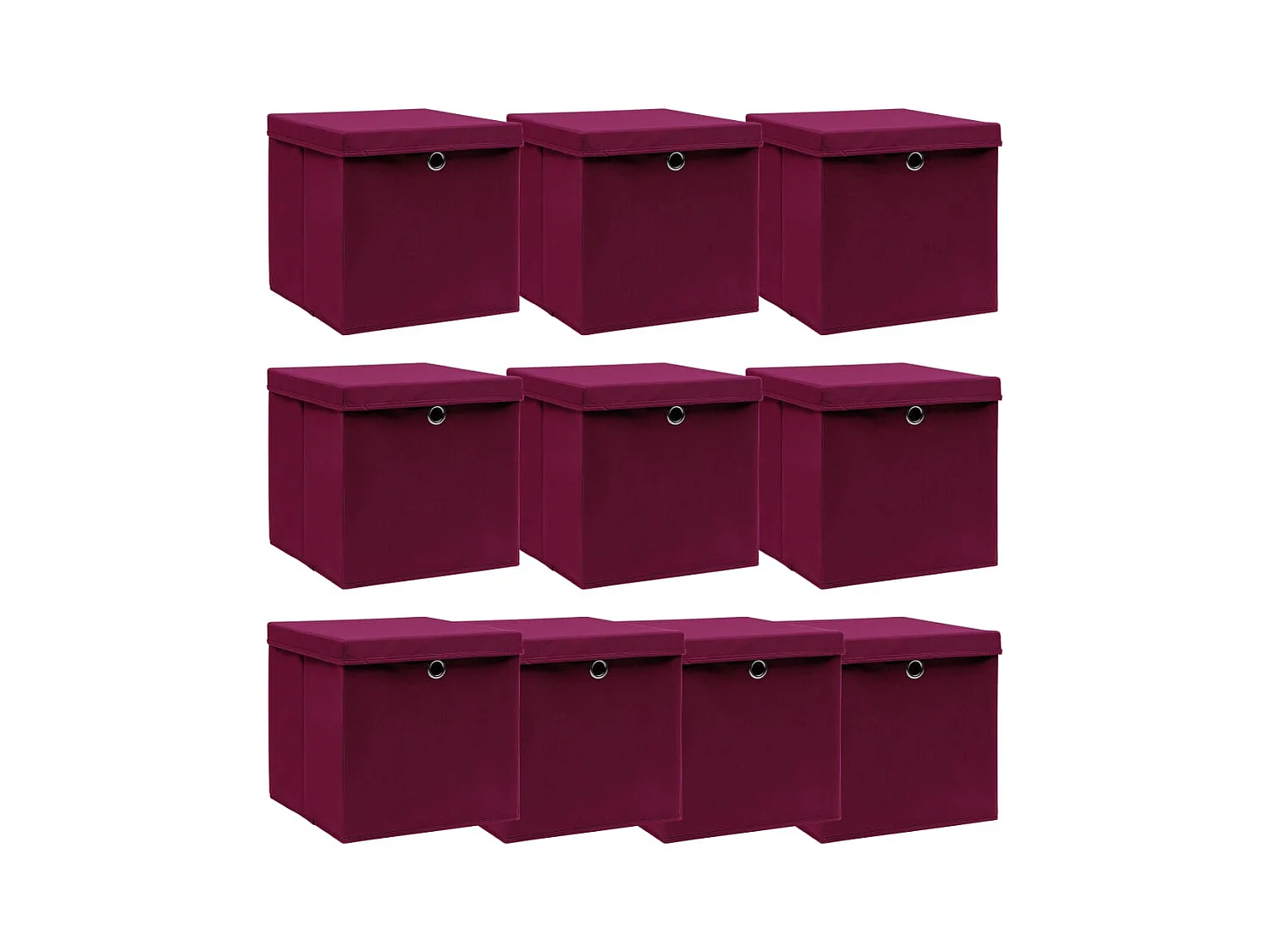 Boîtes de rangement 10 pcs Rouge foncé 32x32x32 cm Tissu