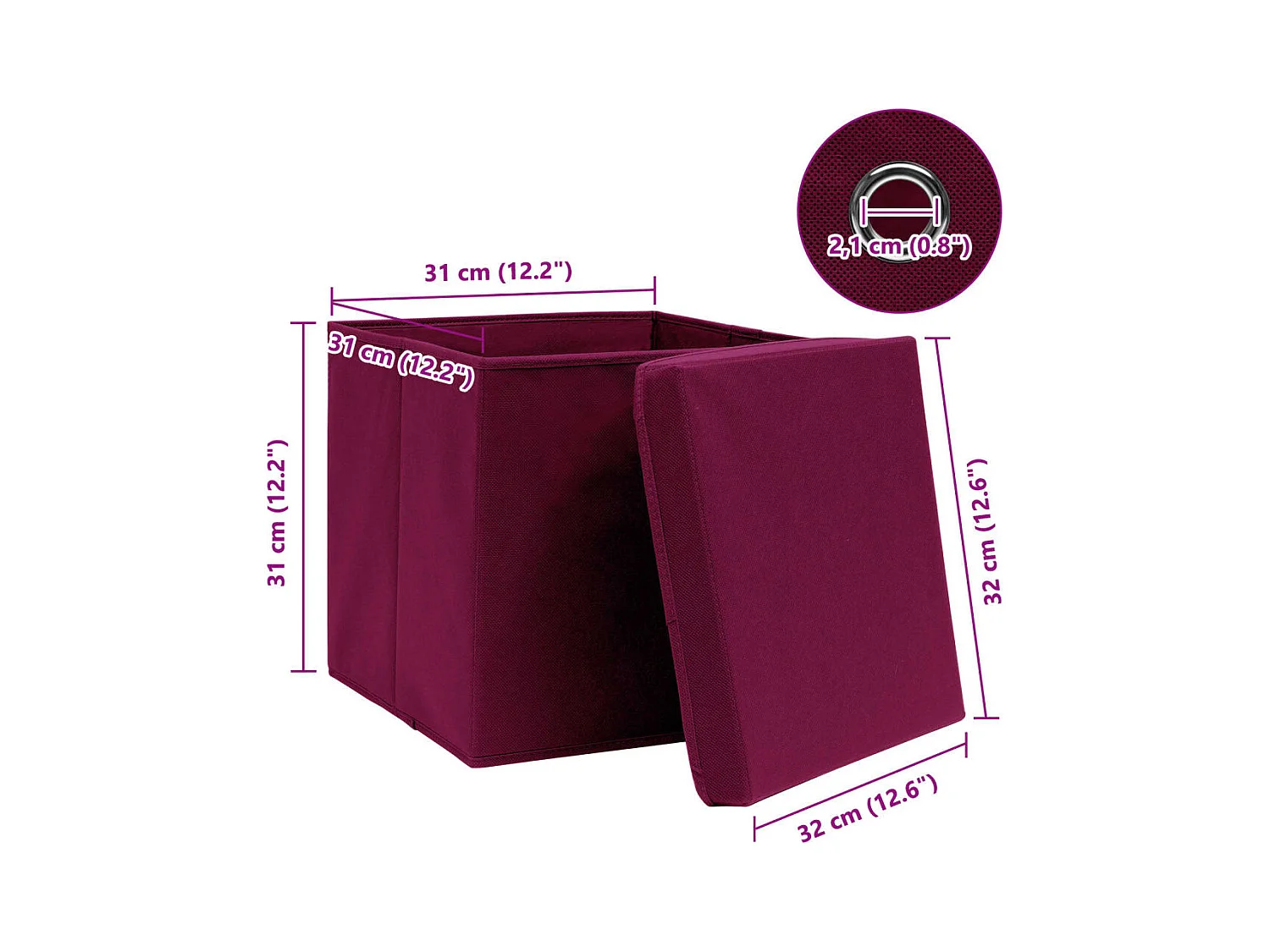 Boîtes de rangement 10 pcs Rouge foncé 32x32x32 cm Tissu