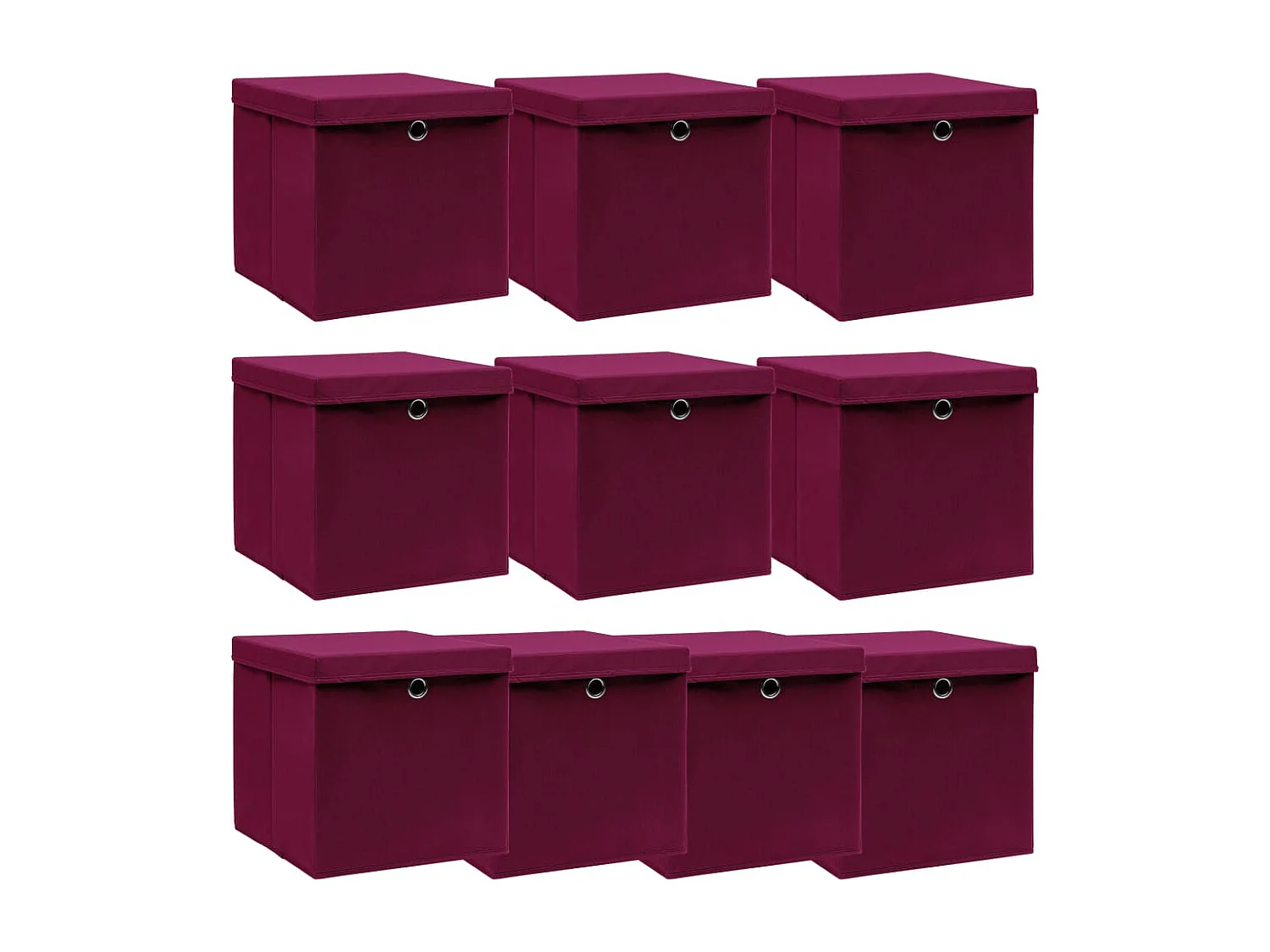 Boîtes de rangement 10 pcs Rouge foncé 32x32x32 cm Tissu