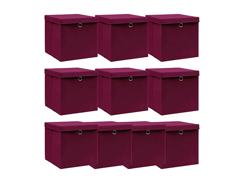Opbergdozen 10 stuks Donkerrood 32x32x32 cm Stof