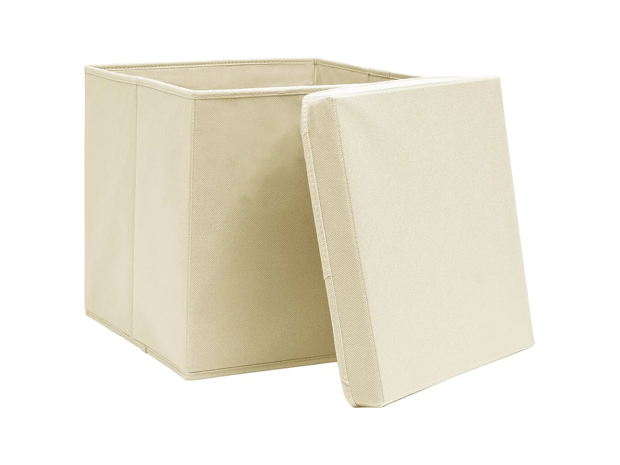 Cajas de almacenaje con tapa 10 uds Crema 32x32x32 cm Tela