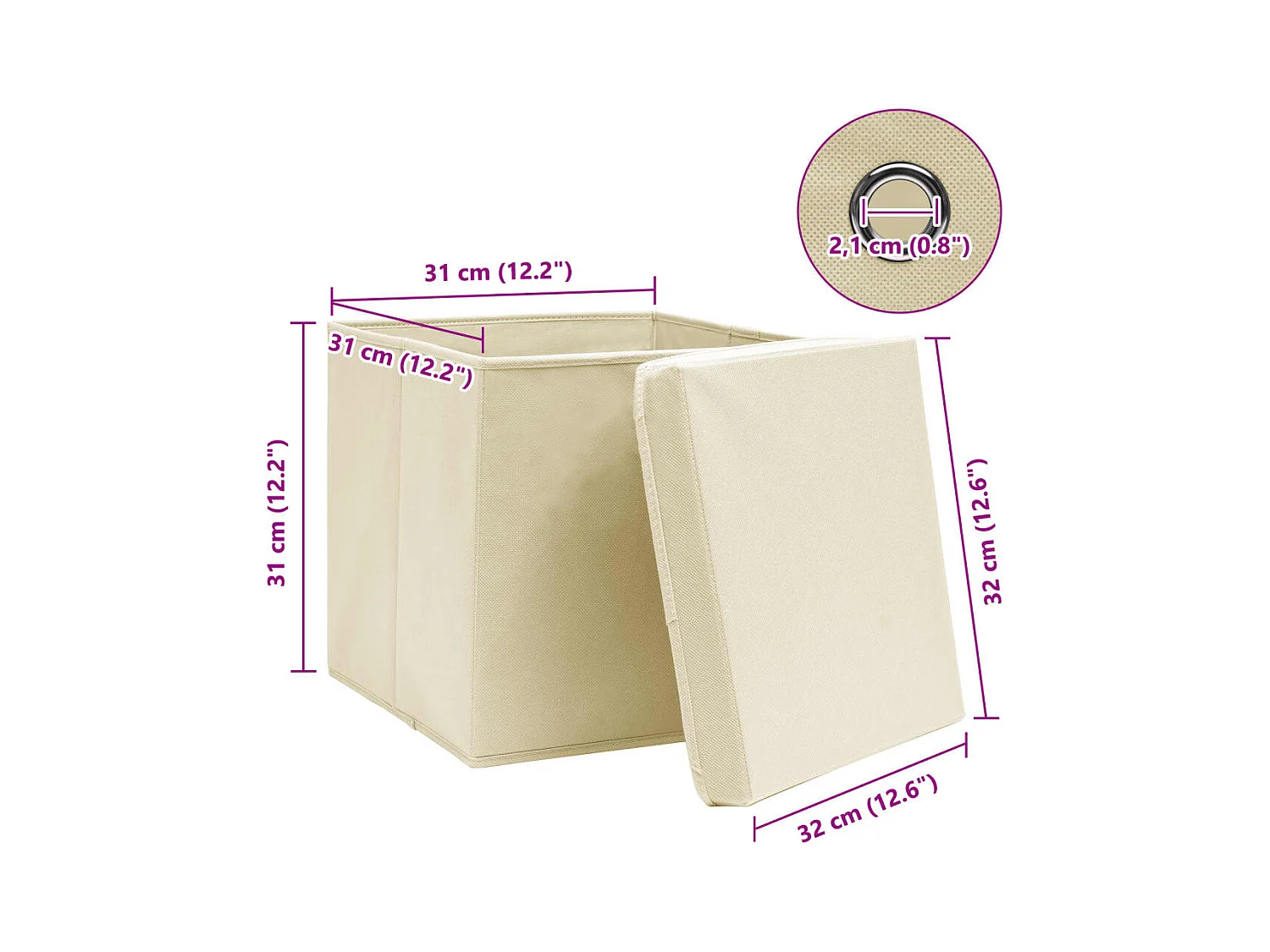 Cajas de almacenaje con tapa 10 uds Crema 32x32x32 cm Tela