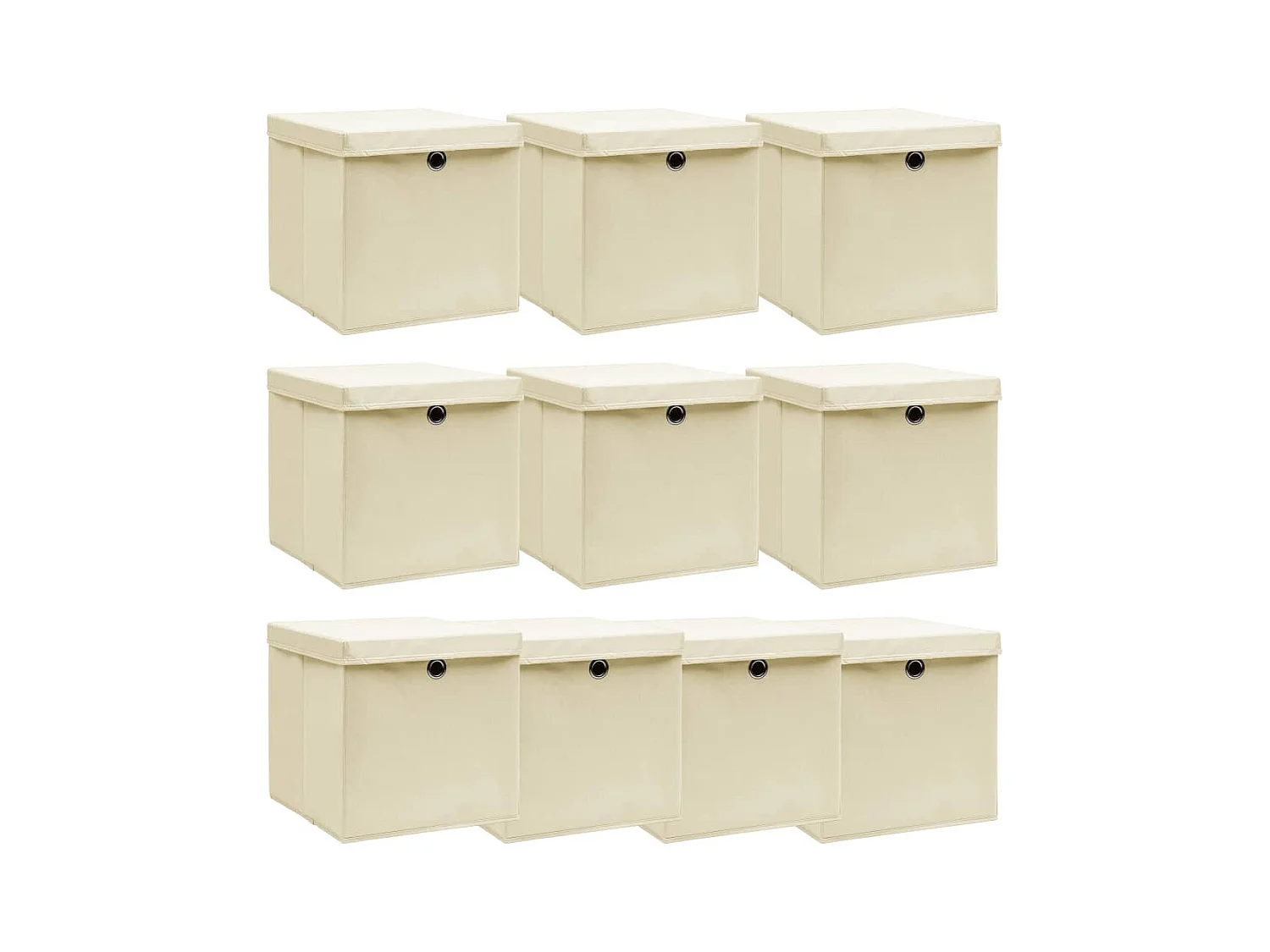 Boîtes de rangement à couvercles 10 pcs Crème 32x32x32 cm Tissu