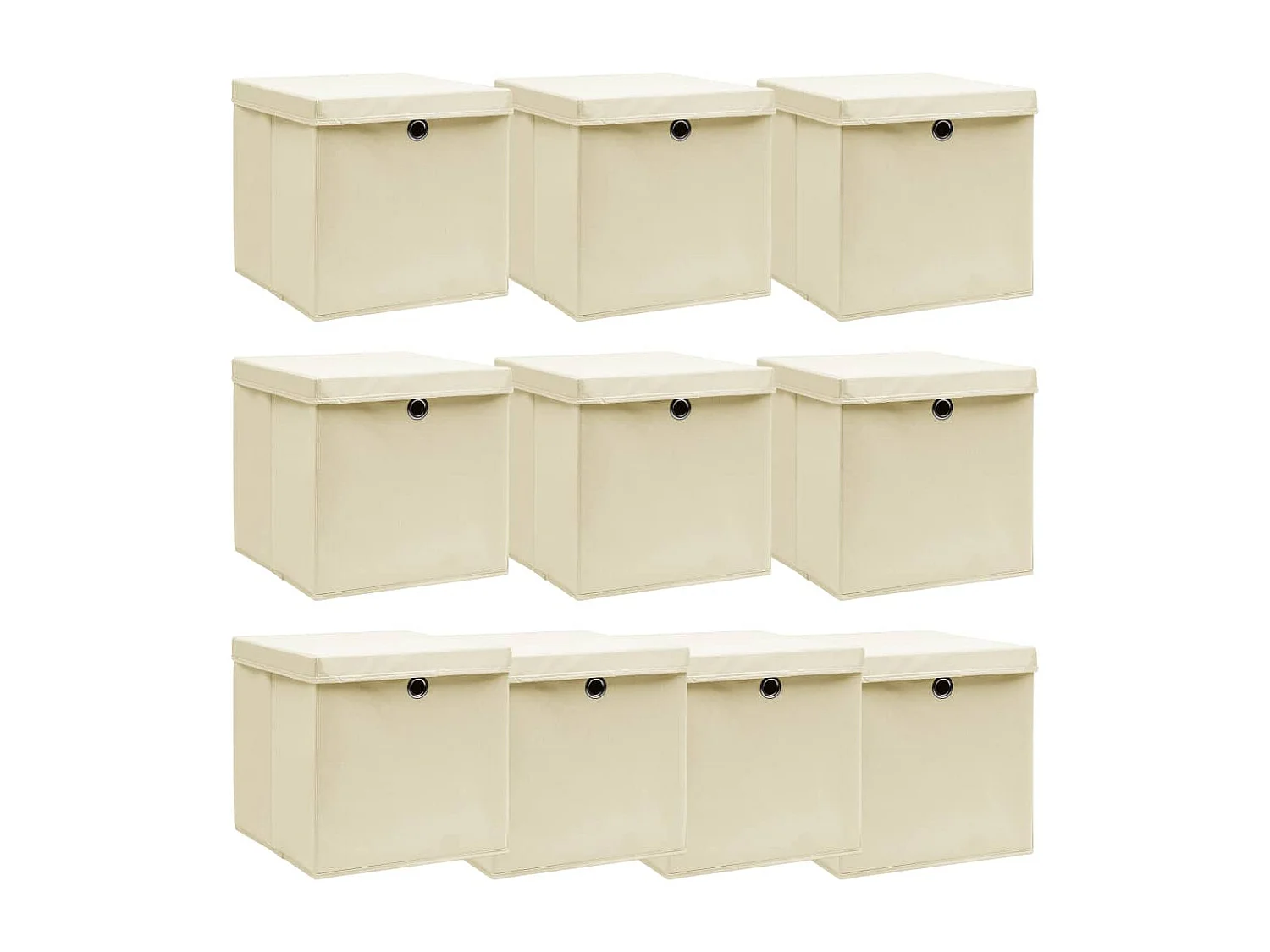 Boîtes de rangement à couvercles 10 pcs Crème 32x32x32 cm Tissu