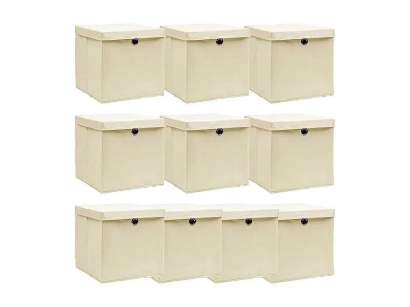 Boîtes de rangement à couvercles 10 pcs Crème 32x32x32 cm Tissu