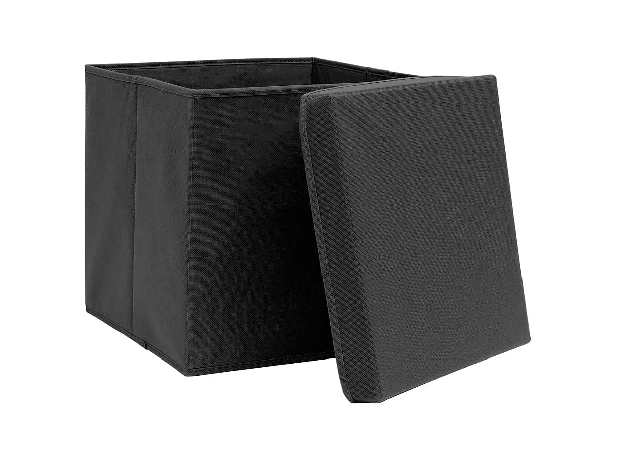 Boîtes de rangement avec couvercles 10 pcs 28x28x28 cm Noir