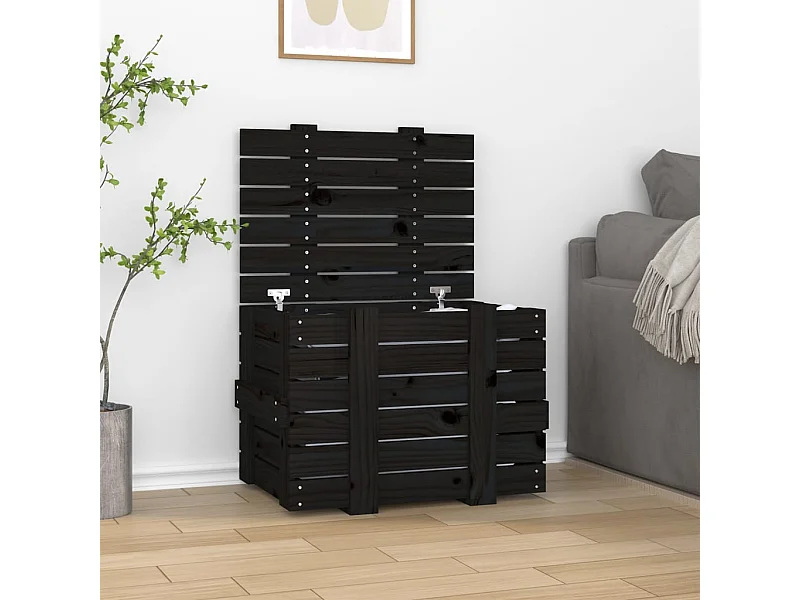 Boîte de rangement Noir 58x40,5x42 cm Bois massif de pin