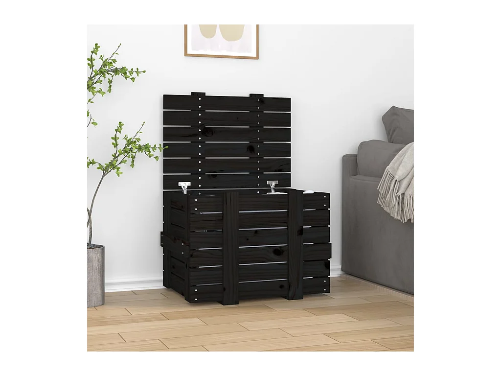 Boîte de rangement Noir 58x40,5x42 cm Bois massif de pin