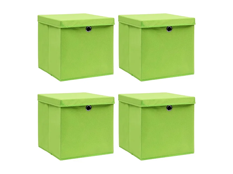 Boîtes de rangement avec couvercles 4 pcs Vert 32x32x32cm Tissu
