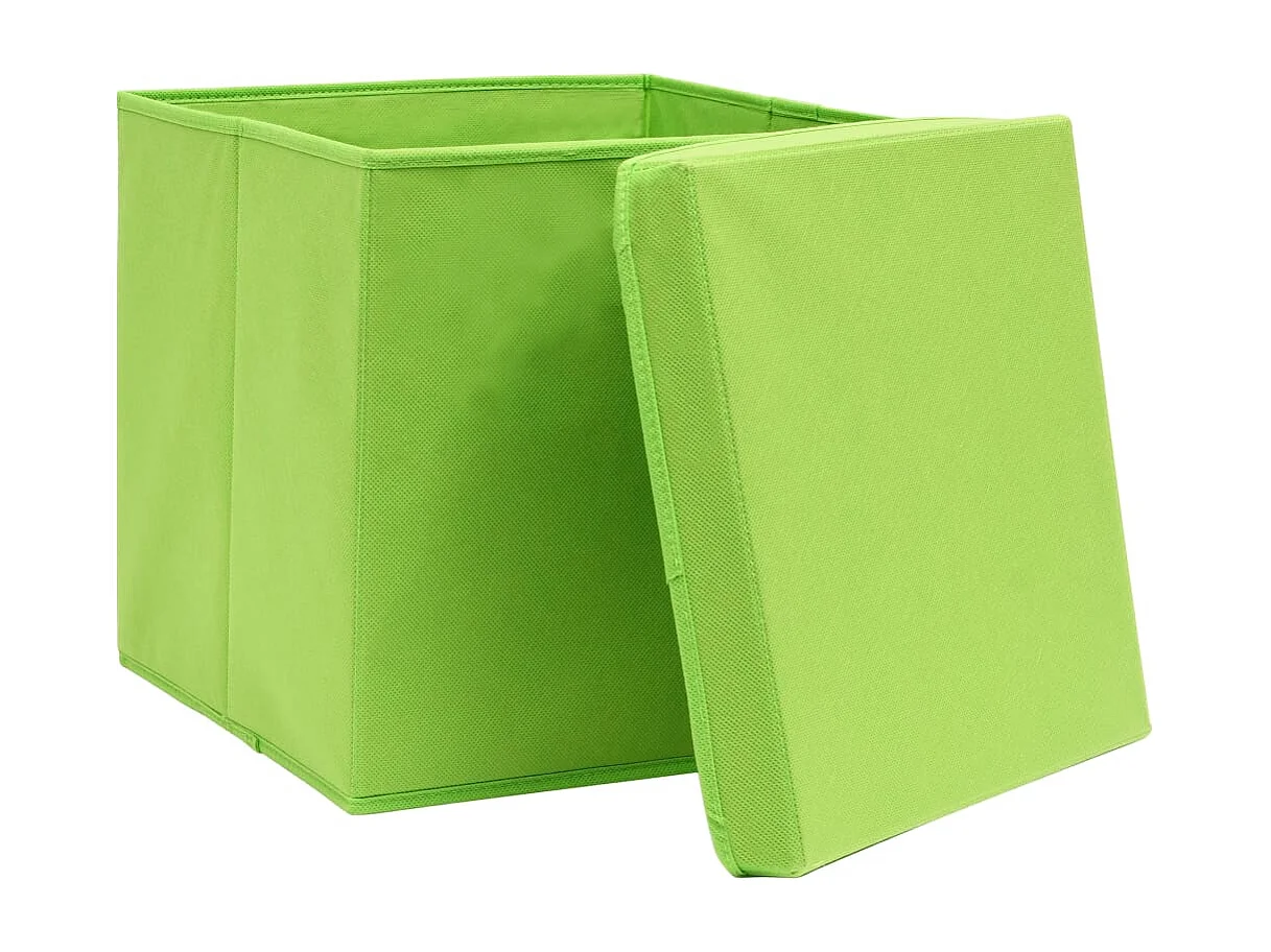 Boîtes de rangement avec couvercles 4 pcs Vert 32x32x32cm Tissu