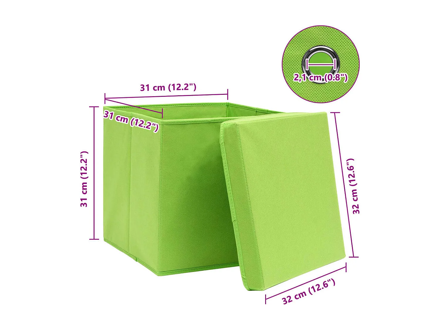 Boîtes de rangement avec couvercles 4 pcs Vert 32x32x32cm Tissu