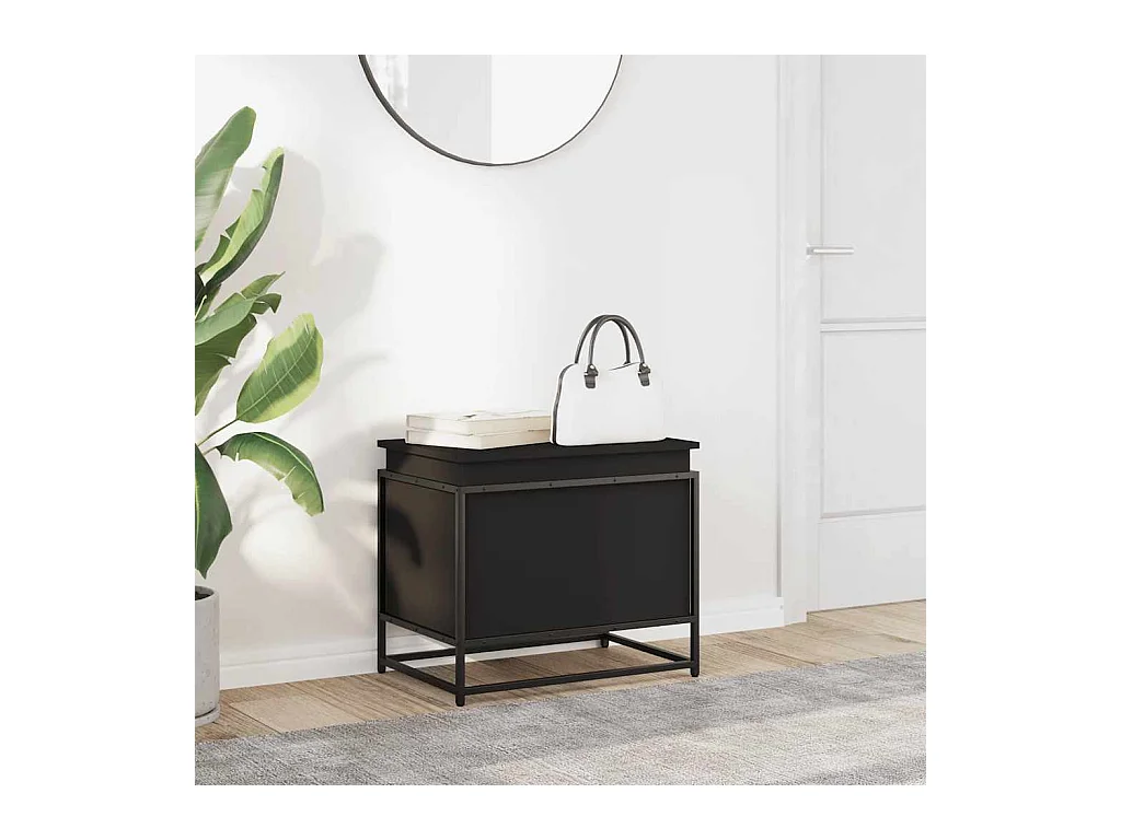 Boîte de rangement avec couvercle noir bois d'ingénierie